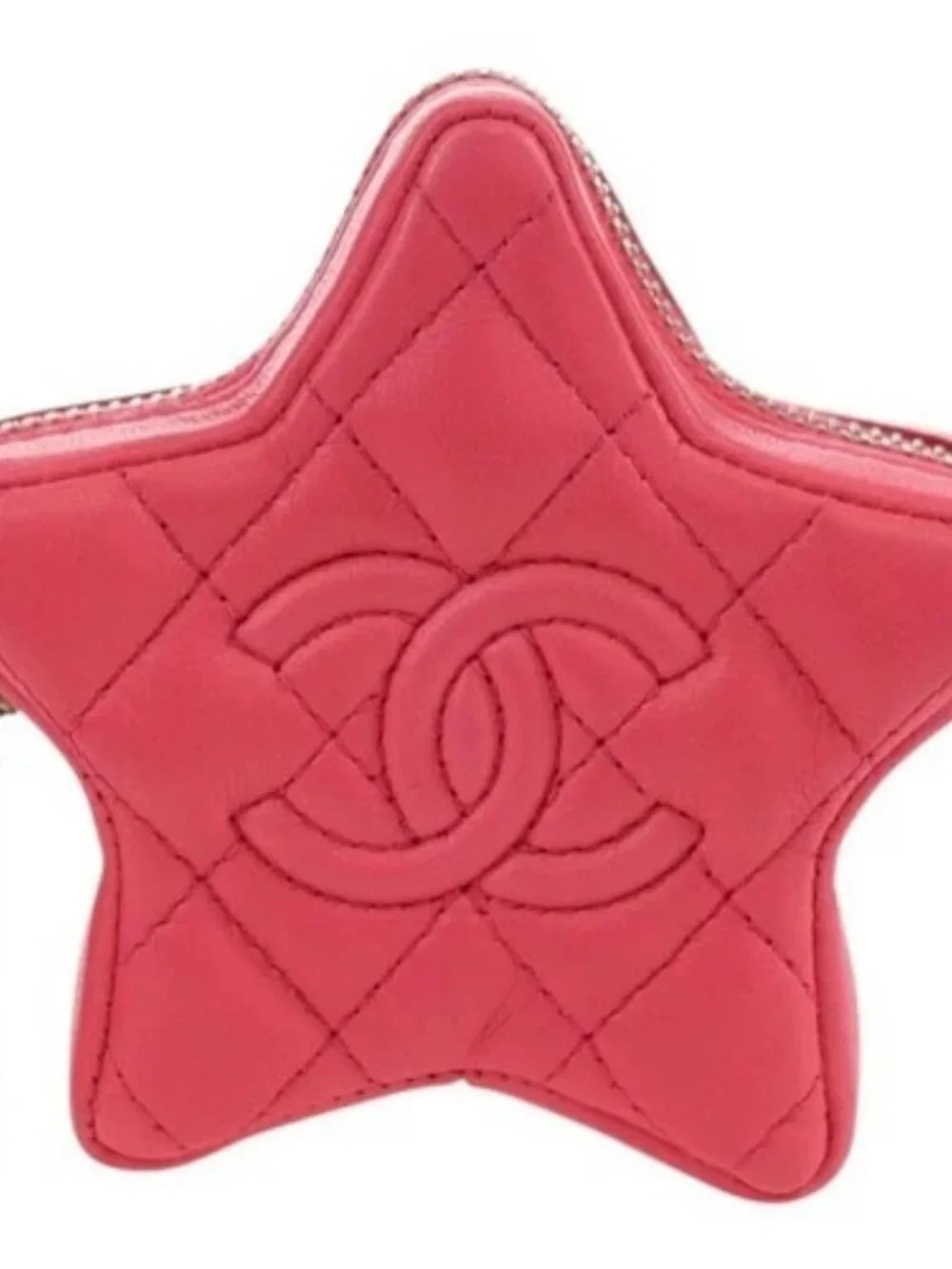 CHANEL Matelasse Star Bag Charm Lamb Skin Pink Gold CC Auth YKZ1175SAM